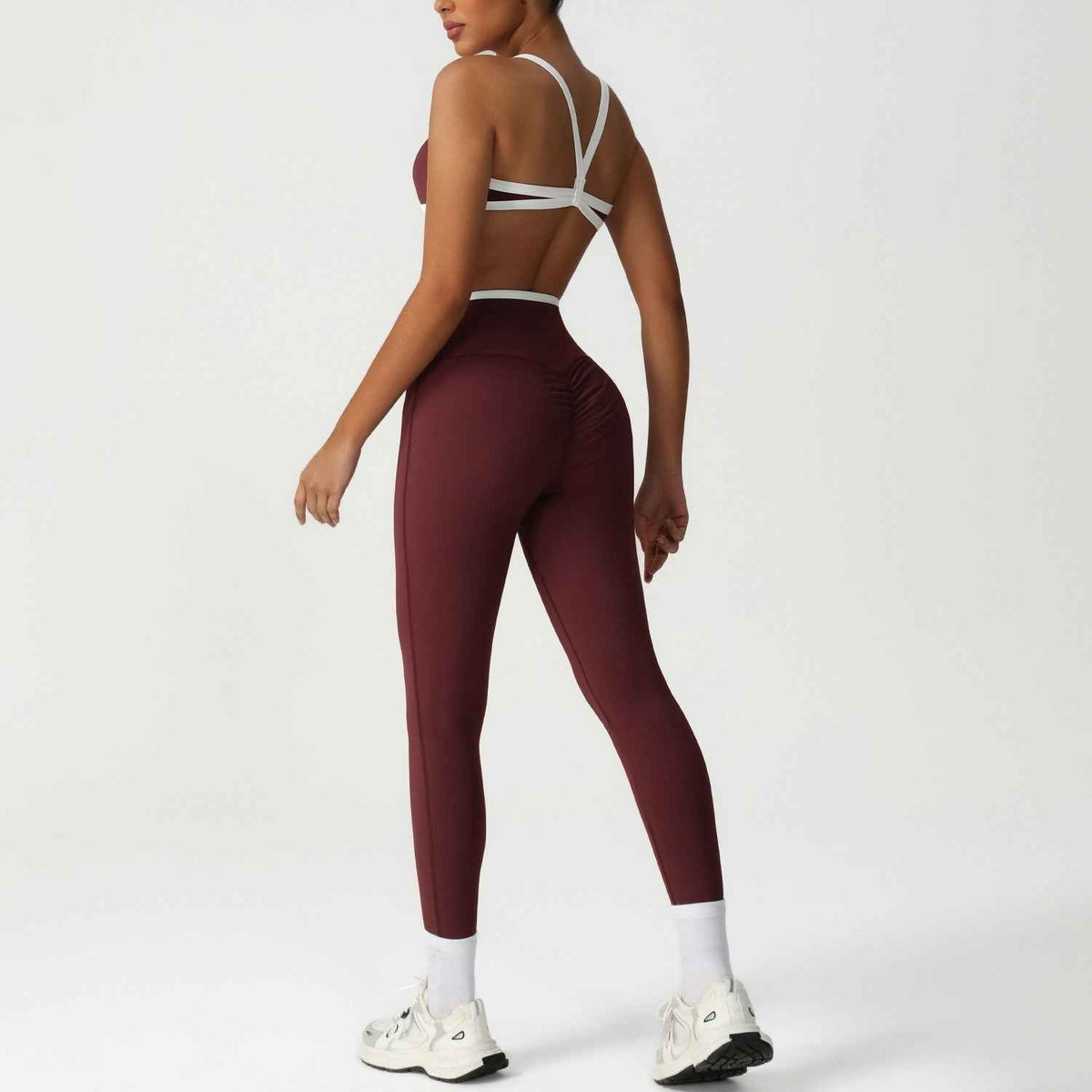 Peach Hip High Waist Tight Yoga Pants Suit – Sculpting Yoga Activewear Set