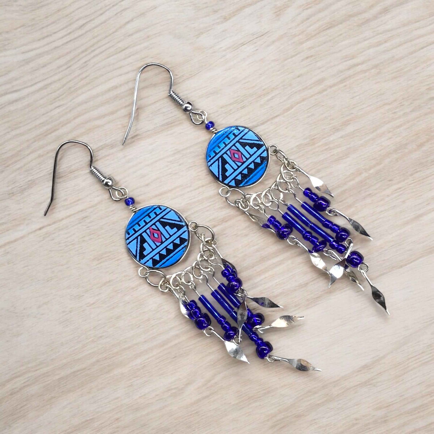 Sky Blue Southwestern Round Shaped Dangle Earrings