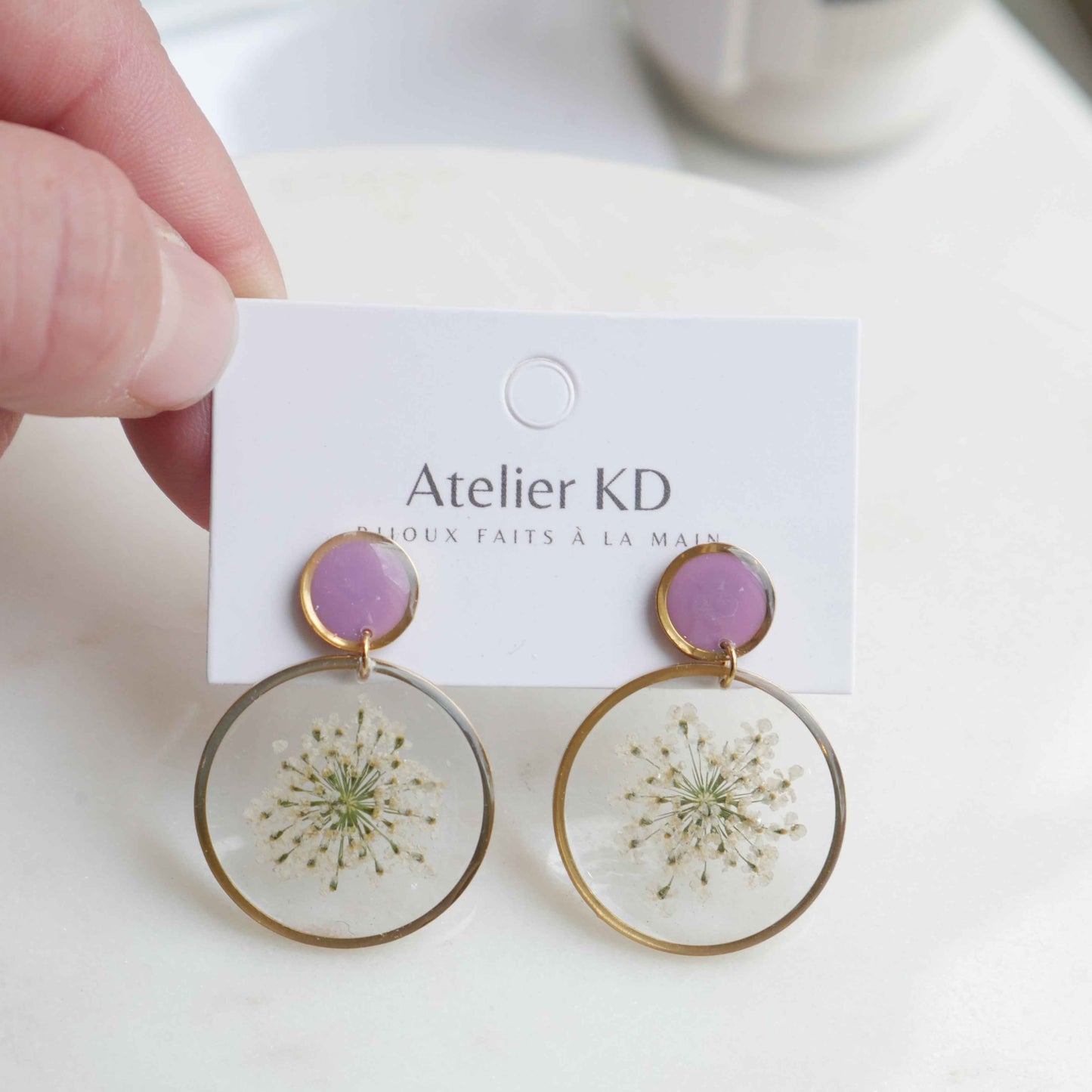 Boucles d'oreilles duo Estelle blanche et Lila - rond (25mm)