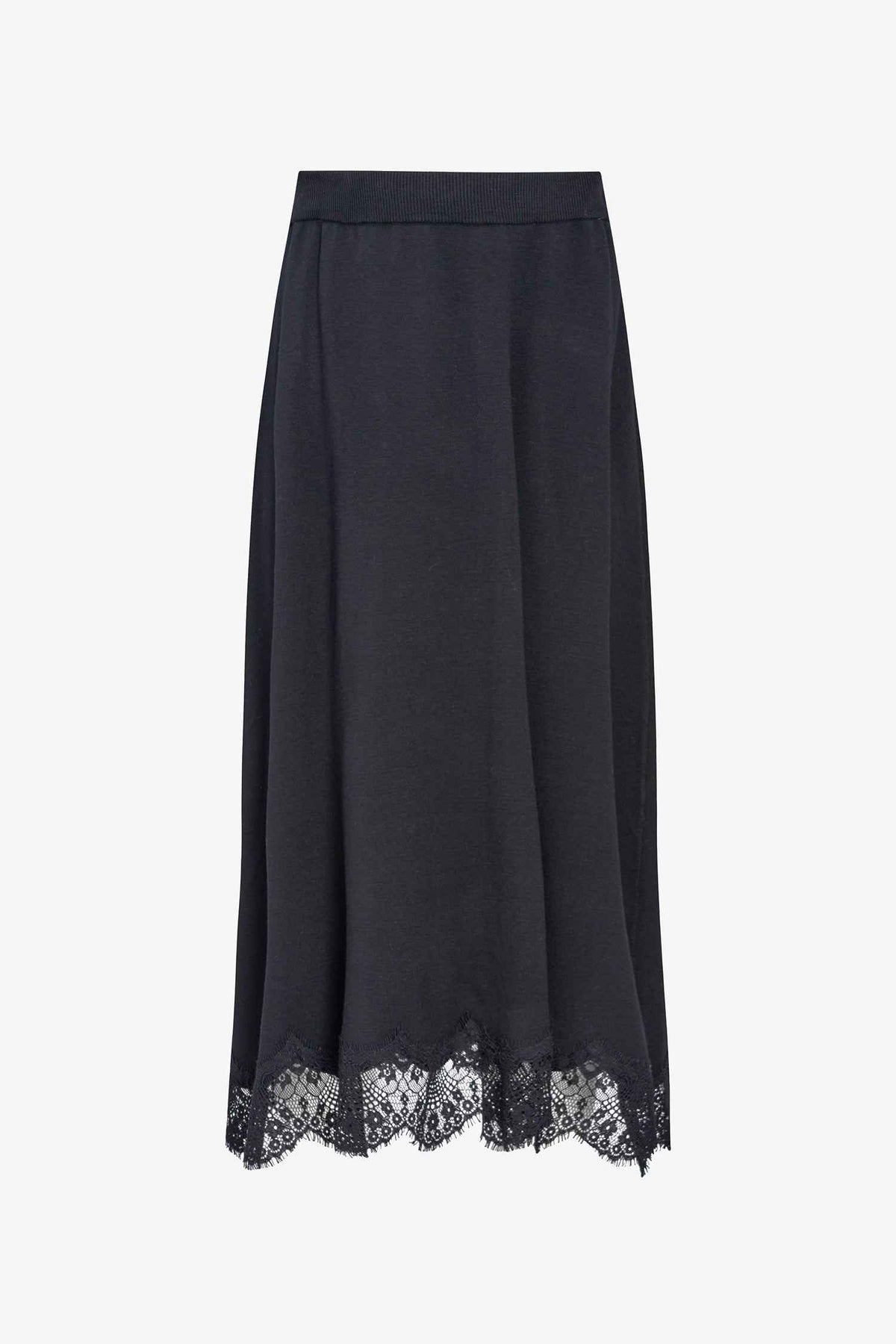 Women's Fine Knit Pull-On A-Line Skirt with Lace Trim