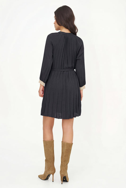 Women's Color-Block Pleated Shirt Dress