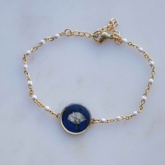 Bracelet Céleste - gypsophile - rond et chaine blanche