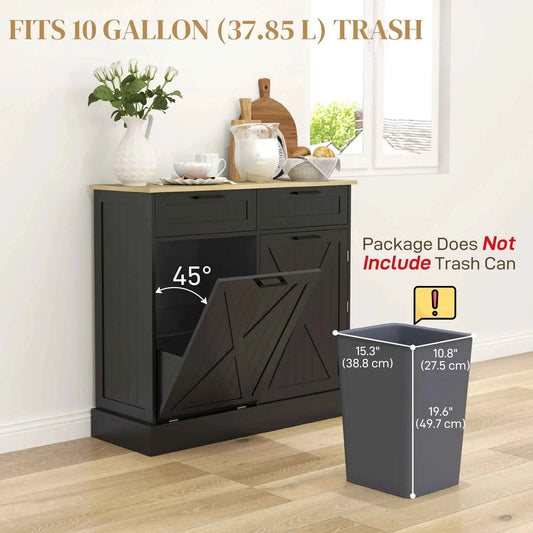 10-Gallon Tilt-Out Trash Cabinet – Hidden Garbage Bin Storage with 2 Drawers (United States & Canada Delivery Only)