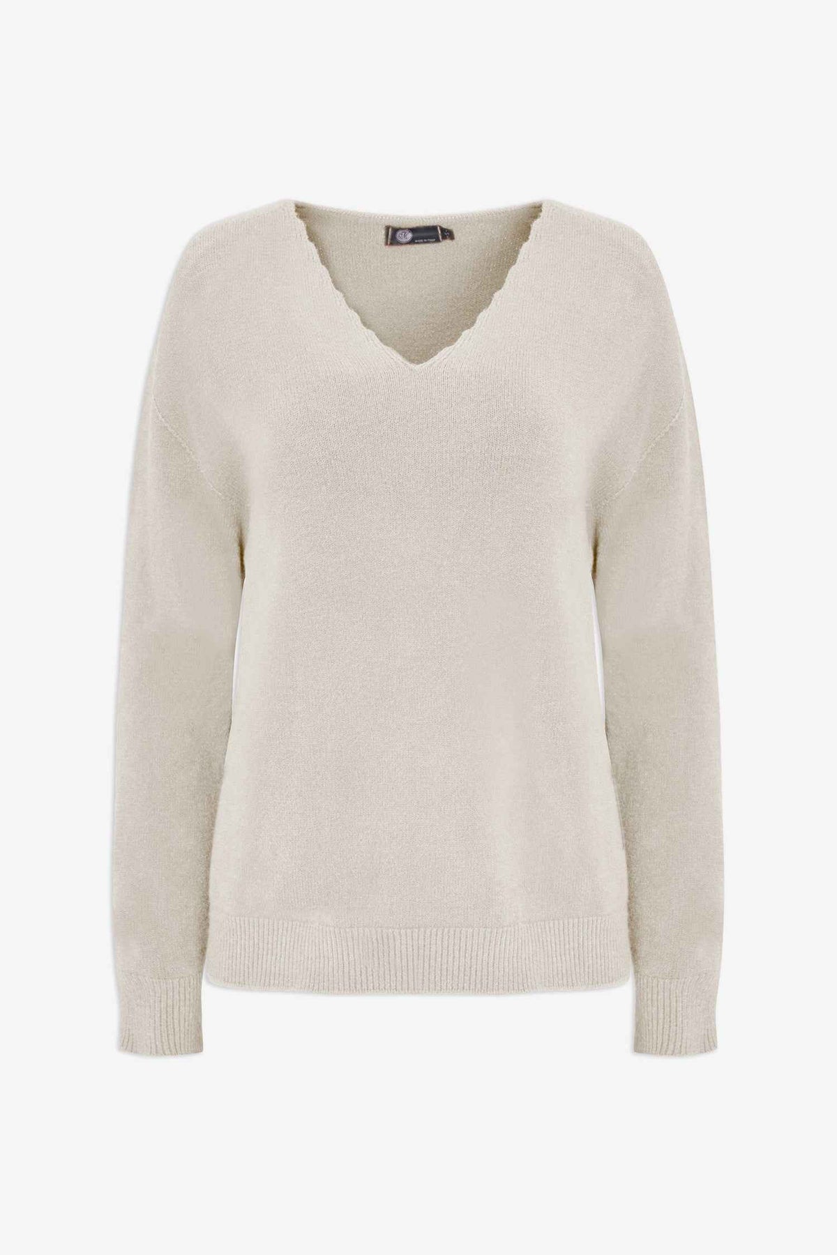 Women's Scalloped V-Neck Tunic Sweater