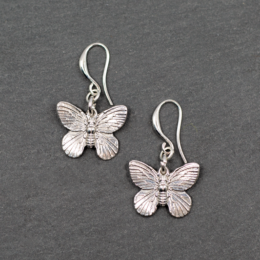 Butterfly Charm Earrings in Silver Plate