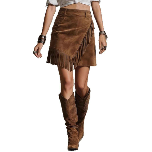 Womens Retro Western-Style Suede-Like Casual Skirt