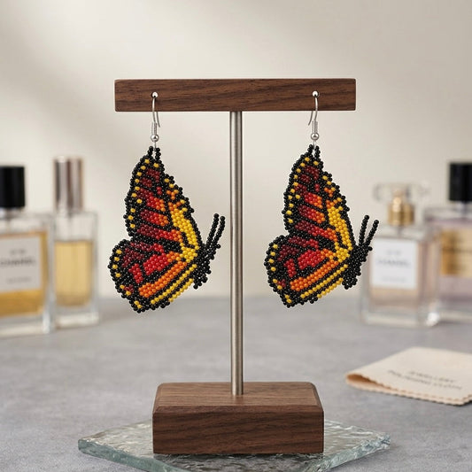 Brown Beaded Butterfly Wing Earrings