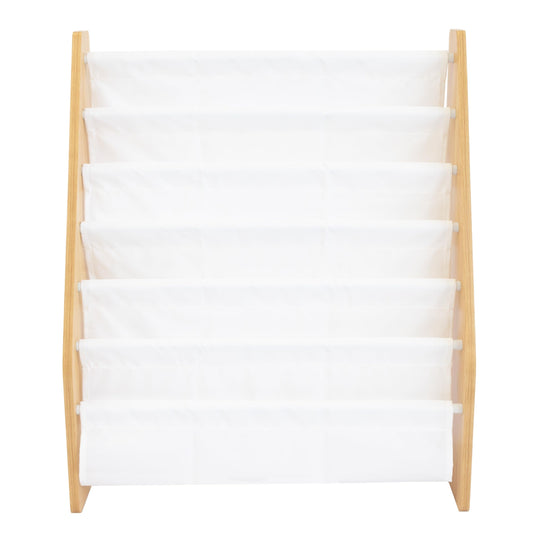 Humble Crew Kids Bookshelf 6-Tier Book Rack Organizer, Extra Large Toddler Bookcase with Fabric Storage Pockets, Front-Facing Display for Children’s Books, White/Natural Wood, Nursery/Playroom Storage 🍁 All In One Marketplace Canada