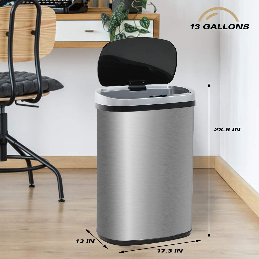 FDW Garbage Can 13 Gallon 50 Liter Kitchen Trash Can for Bathroom Bedroom Home Office Automatic Touch Free High-Capacity with Lid Brushed Stainless Steel Waste Bin đ All In One Marketplace Canada