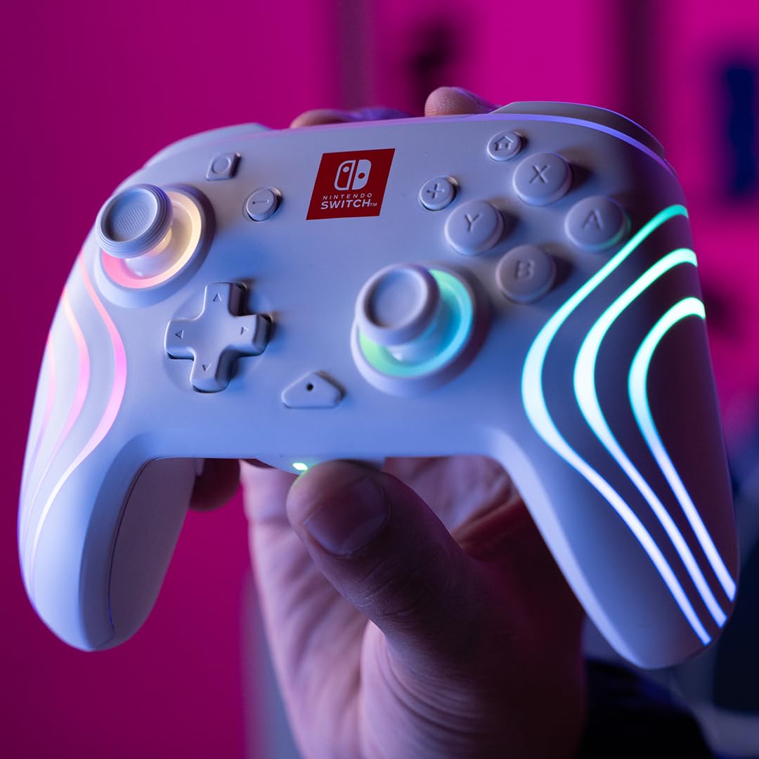 PDP Afterglow Wave Wireless RGB Gaming Controller - Nintendo Switch/Switch Lite/Switch - OLED Model, Nintendo Switch 2, LED Lighting, Rechargeable Battery - White ๐ All In One Marketplace Canada