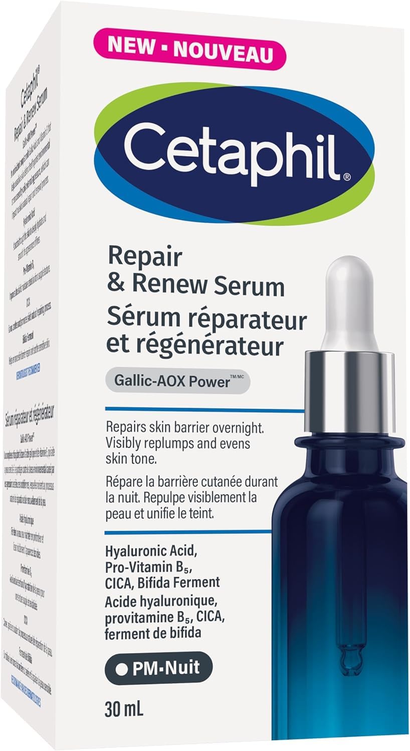 CETAPHIL Repair & Renew Night Serum for Stressed Sensitive Skin with Gallic Acid & Vitamin E, PM Face Serum, Repairs Skin Barrier Overnight, Dermatologist Recommended, 1 fl oz Dropper Bottle đ All In One Marketplace Canada