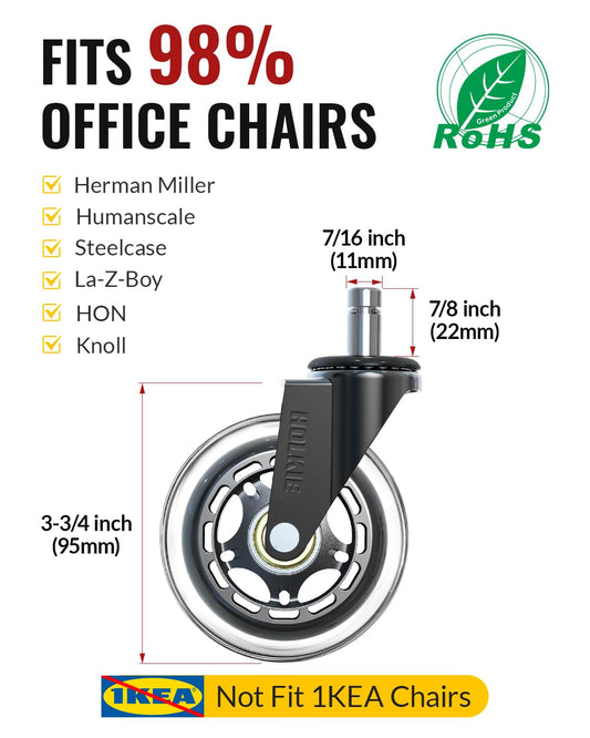HOLKIE Office Chair Wheels 11x22mm 3 Inch Desk Roller Blade Caster Replacement for Office, Rubber Rollerblade Wheels-Set of 5 for Hardwood Floors Gaming Chair Wheels Smooth & Silence Gliding ๐ All In One Marketplace Canada