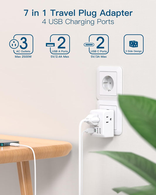 2 Pack European Travel Plug Adapter, International Plug Adapter with 3 Canada Outlets 4 USB Ports (2 USB C Port), Type C Power Adapter for The US to Most of Europe Iceland Spain Italy France Germany 🍁 All In One Marketplace Canada