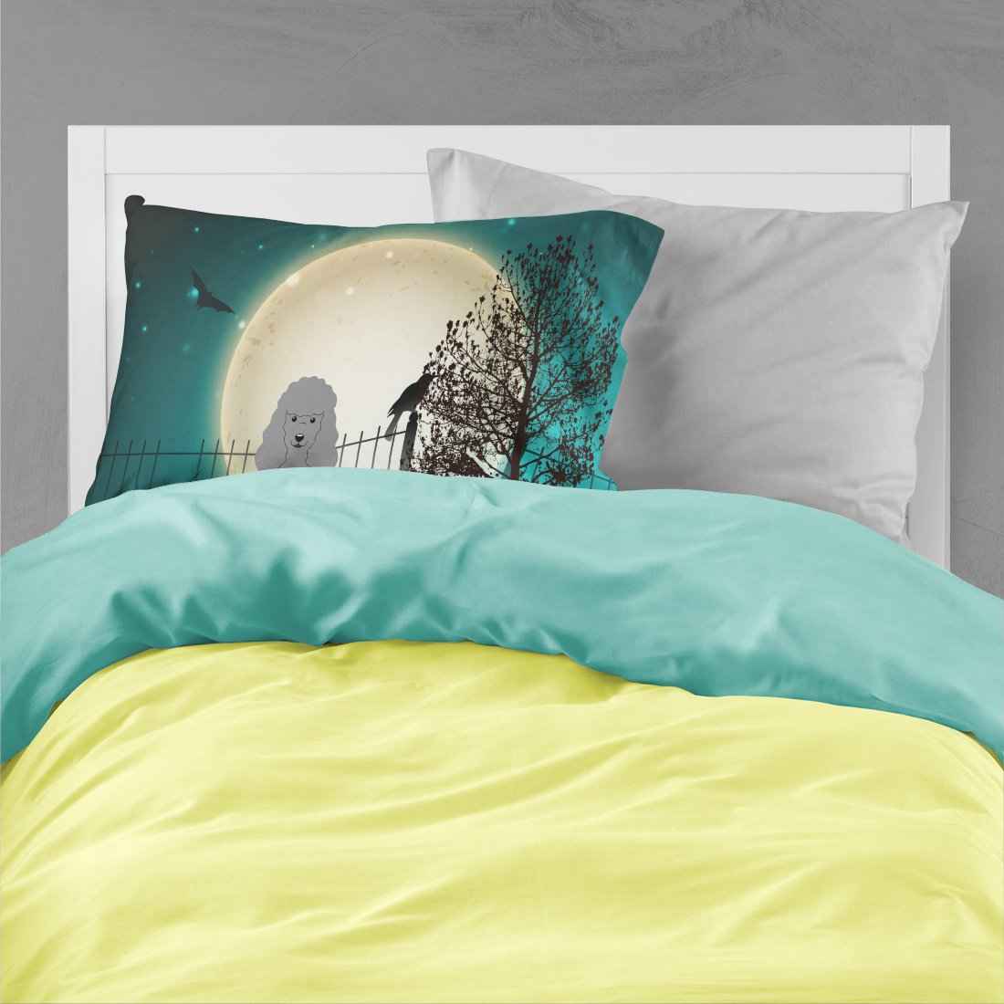Caroline's Treasures BB2258PILLOWCASE Halloween Scary Poodle Silver Fabric Standard Pillowcase Lightweight Super Soft Easy Care Decorative Artwork Pillowcase, Standard