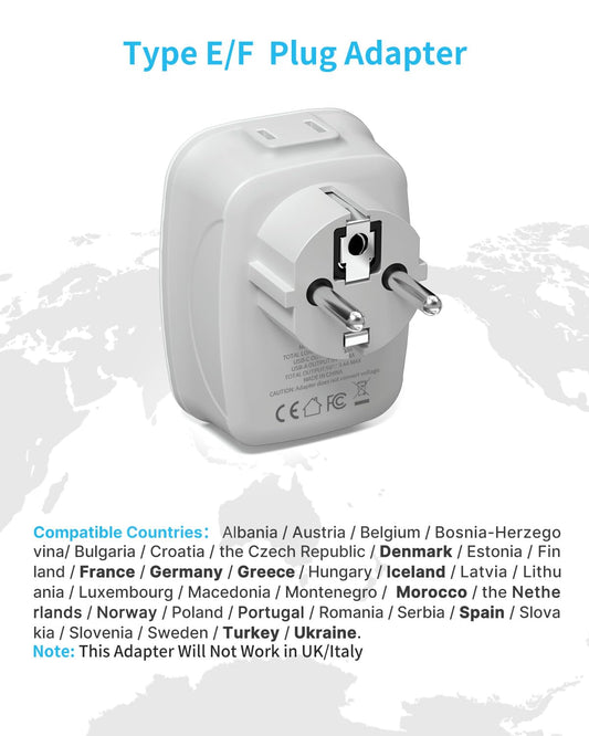 2 Pack Type E/F Travel Adapter, VINTAR Schuko Germany France Adapter Plug, European Outlet Adapter with 1 USB C,3 USB Ports and US Outlets, US to EU Spain Portugal Iceland Greece Russia Korea Paris 🍁 All In One Marketplace Canada