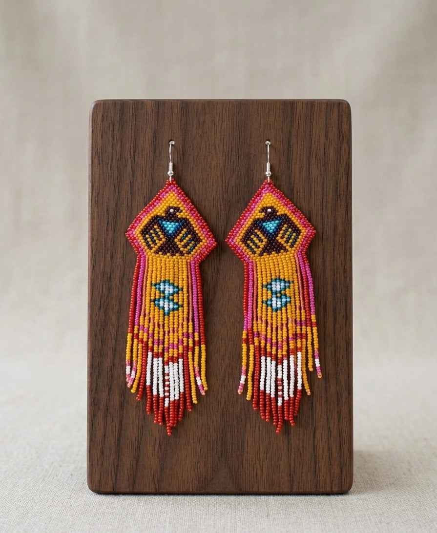 Beaded thunderbird earrings yellow