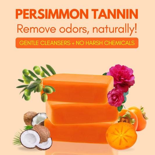 Muun Persimmon Soap (Pack 3) For Old People Smell, Aging Odor - Japanese Deodorant Soap, Deodorizing Body Wash, Smooth Deeply Cleansing - Body Odor Eliminator for Women & Men 🍁 All In One Marketplace Canada