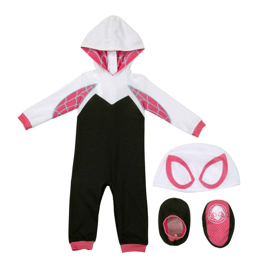 Marvel Spider-Gwen Official Infant Deluxe Halloween Costume - Premium Minky Fabric and Non-Slip Grip Booties (6-12M)