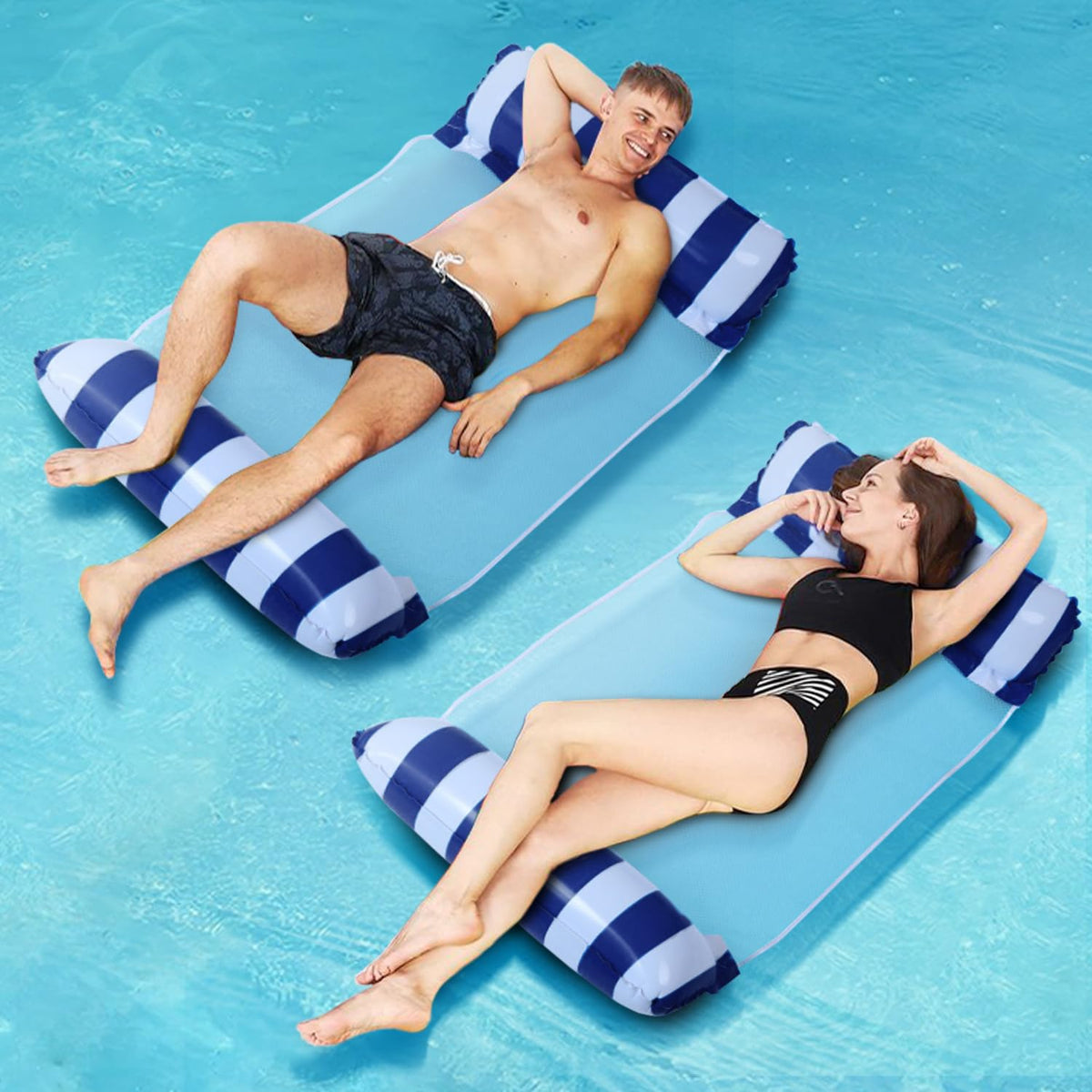 Meegoo Pool Floaties for Adults, 2 Pack Inflatable Water Hammock with Bottom Mesh, Fun Swimming Pool Float Chair, Beach Essentials for Vacation Travel, Heavy Duty Lake Inflatable Lounger Rest đ All In One Marketplace Canada