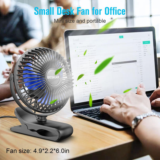 BESKAR USB Powered Clip on Fan, Portable Small Fan with Cord, 3 Speeds Strong Airflow, Personal Fan with Sturdy Clamp, Quiet Desk Fan & Clip Fan ๐ All In One Marketplace Canada