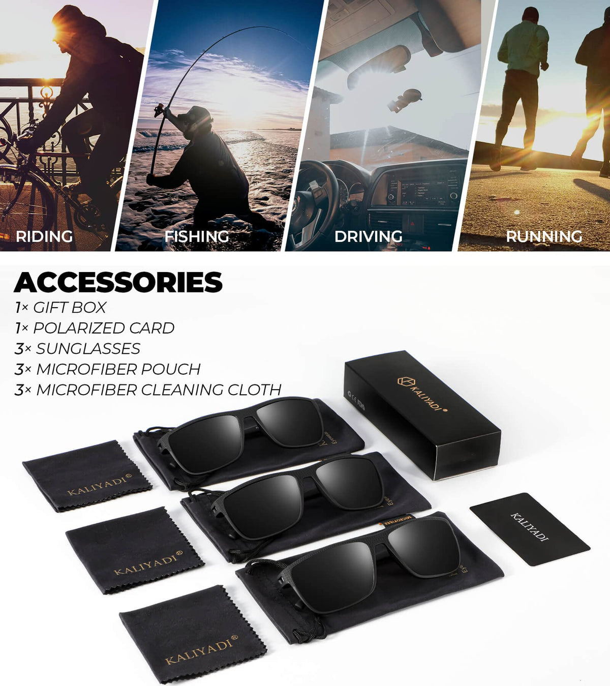 KALIYADI Polarized Sunglasses Men, Lightweight Mens Sunglasses Polarized UV Protection Driving Fishing Golf (Black/Black/Black) š All In One Marketplace Canada