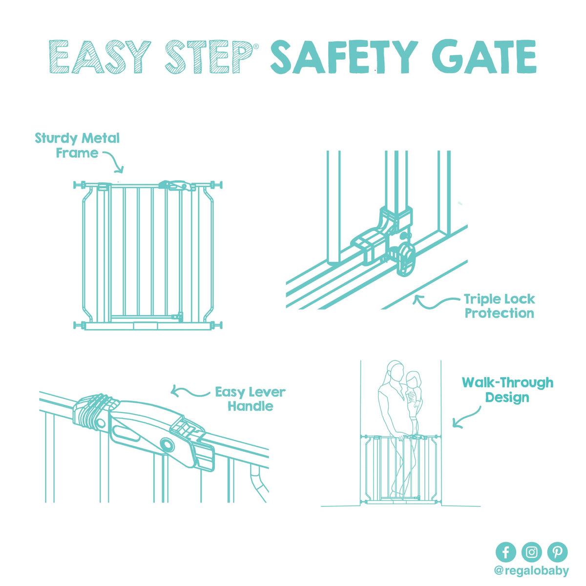 Regalo Easy Step 38.5-Inch (97.75cm) Extra Wide Baby Gate, Award Winning Brand, Includes 6-Inch (15.25cm) Extension Kit, 4 Pack Pressure Mount Kit and 4 Pack Wall Mount Kit ๐ All In One Marketplace Canada
