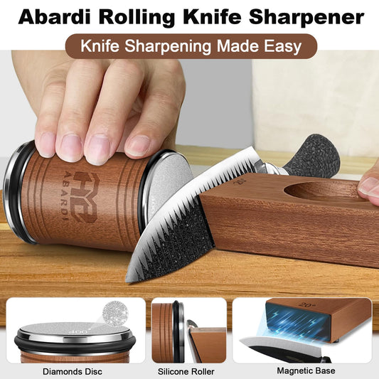 Abardi Rolling Knife Sharpener, Knife Sharpening with Diamonds Made Easy, Knife Sharpeners Kit with 15 & 20 Degree Magnetic Angle, Kitchen Gadgets Birthday Gifts for Men Dad Husband Fathers (Walnut) 🍁 All In One Marketplace Canada