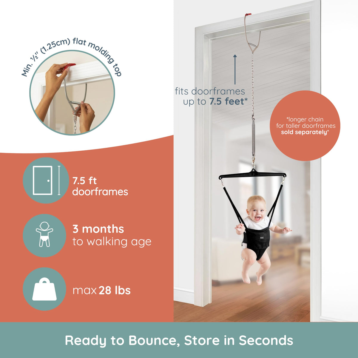 Jolly Jumper ICONIC Doorway Baby Jumper (Grey), Indoor Exercise Saddle Seat, Adjustable Height, for Infants up to 28lbs, No Stand Required đ All In One Marketplace Canada