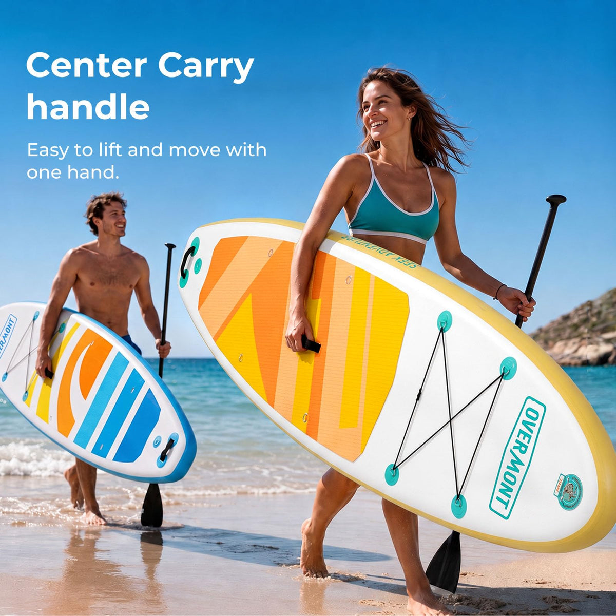 Overmont Inflatable Paddle Board 10'7" x 33" x 6", Extra Wide SUP for Adults & Beginners, 350 lb Stand Up Paddle Board with Adjustable Paddle, Pump, 3 Fins, Leash, Backpack & Repair Kit đ All In One Marketplace Canada