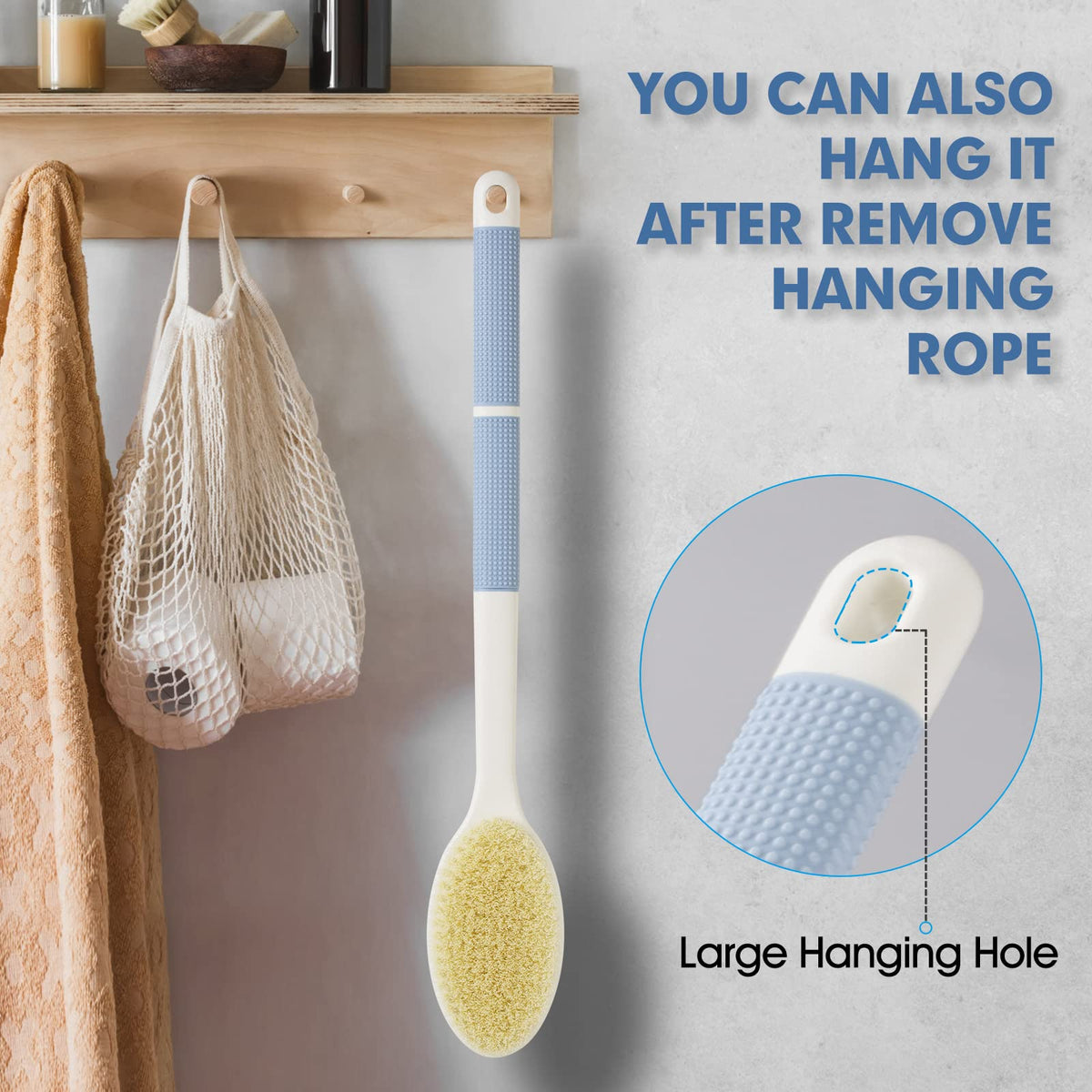 Backski Back Scrubber Anti Slip for Shower,Shower Brush Long Handle with Stiff and Soft Bristles,Body Exfoliator for Bath or Dry Brush(Blue) đ All In One Marketplace Canada