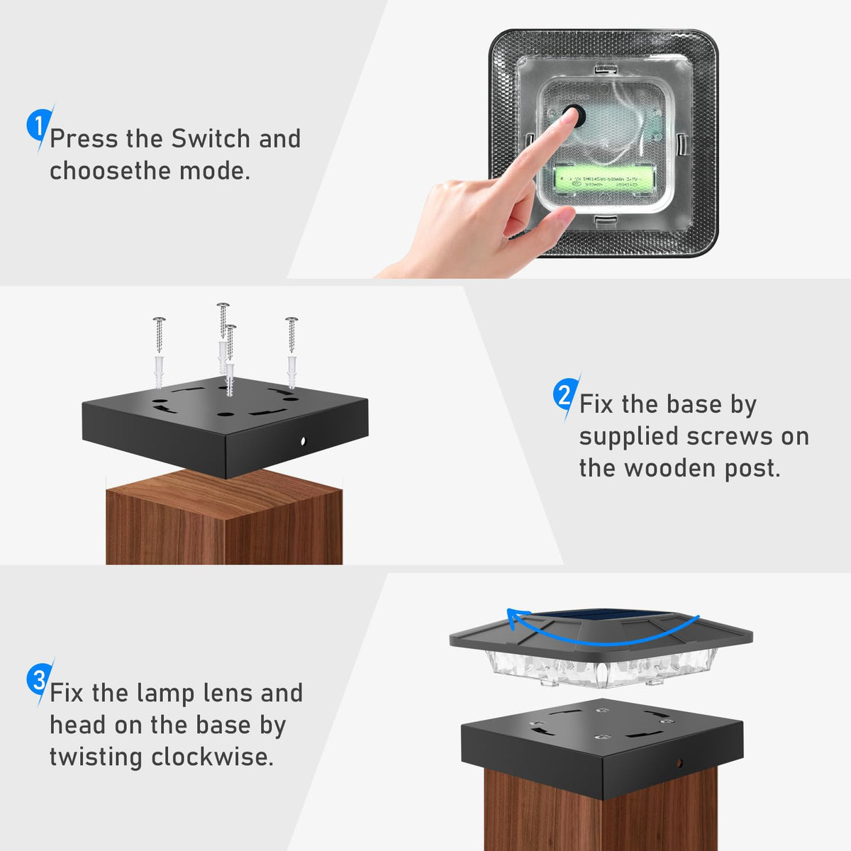 peasur 4x4 Solar Post Caps Lights, 3 Modes Fence Post Solar Lights for Outdoor Vinyl Wooden Posts, Waterproof Deck Post Solar Lights for Garden Porch, Black 4 Pack đ All In One Marketplace Canada