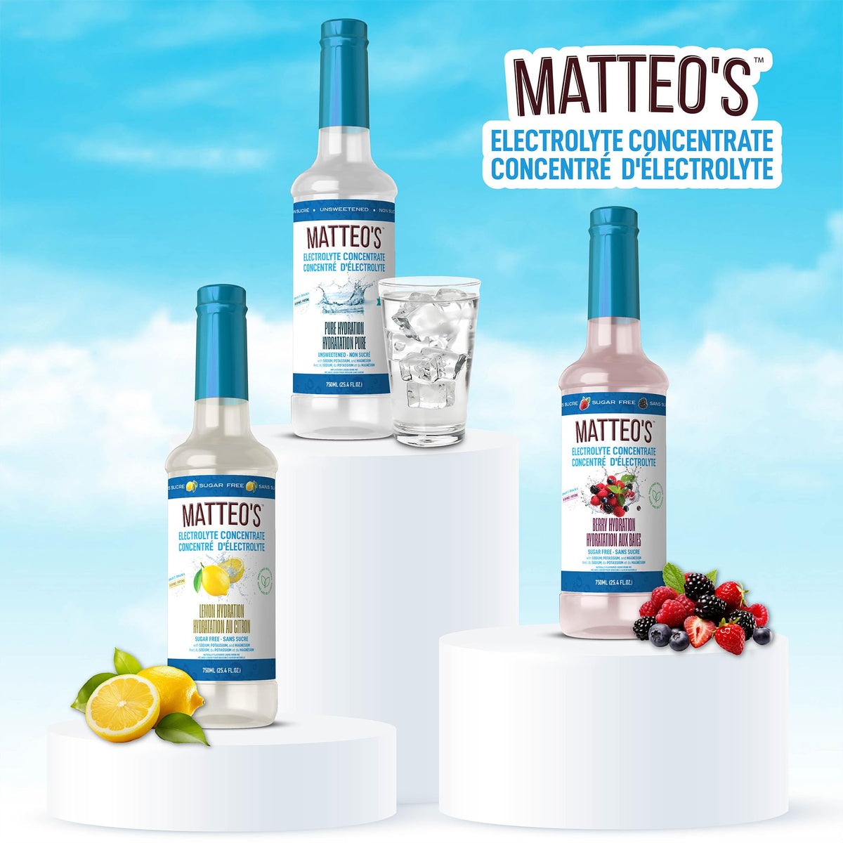 Matteo's Sugar-Free Hydration Concentrate - Electrolyte Drink for Quick Rehydration & Endurance, Ideal for Workouts, Travel, Heat & Sun, Delicious with Vitamins & Nutrients, Berry & Lemon Flavor, 750ml 2-Pack đ All In One Marketplace Canada
