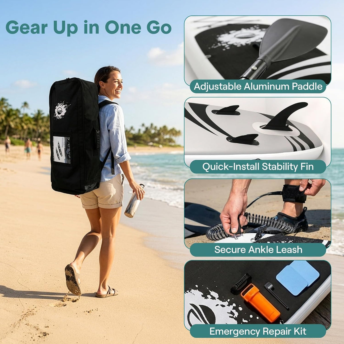 SereneLife 10'/10'6" Inflatable Stand Up Paddle Board with SUP Accessories, Inflatable SUP with Anti-Slip EVA Deck Pad, Wide Design Paddle Board for Adults and Youth ๐ All In One Marketplace Canada