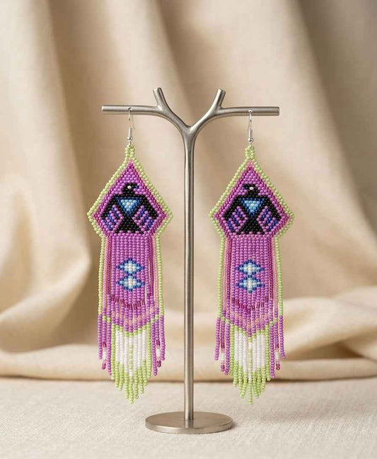 Beaded thunderbird earrings ( Purple )