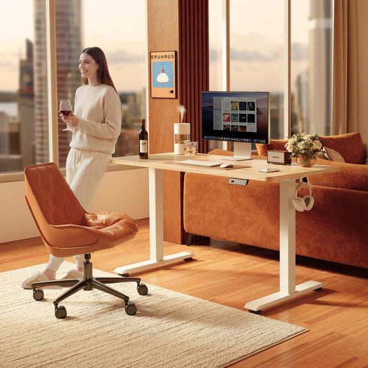 FEZIBO Standing Desk 47 x 24 Inch, Height Adjustable Desk with Memory Buttons, Electric Sit Stand Desk with 7th Gen Lift System, Home Office Table with Splice Board (Maple) ๐ All In One Marketplace Canada