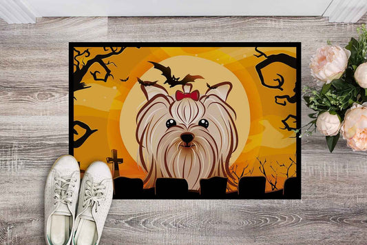 Caroline's Treasures BB1762JMAT Halloween Yorkie Yorkishire Terrier Door Mat, Indoor Rug or Outdoor Welcome Mat 24x36 Doormat, 24H X 36W, Multicolor