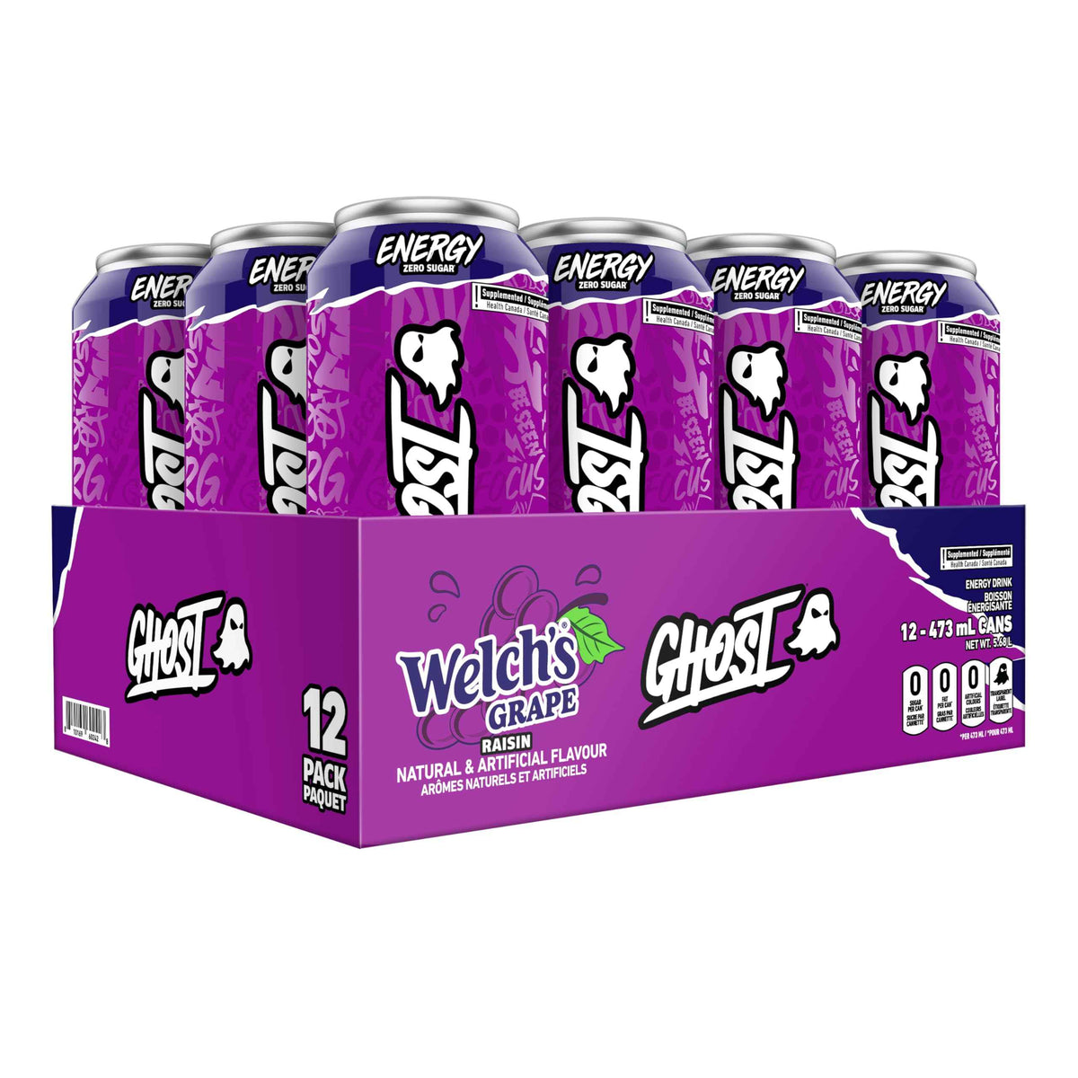 Ghost Energy Drink, Welchโs Grape Flavour, Pack of 12 Cans ๐ All In One Marketplace Canada