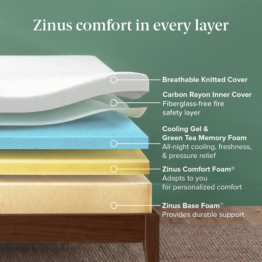 Zinus Full Mattress - 6 Inch Green Tea Cooling Gel Memory Foam Mattress, Pressure Relief, for Cool Sleep, CertiPUR-US Certified Foam, Mattress in a Box, 10-Year Warranty, Full Size 🍁 All In One Marketplace Canada