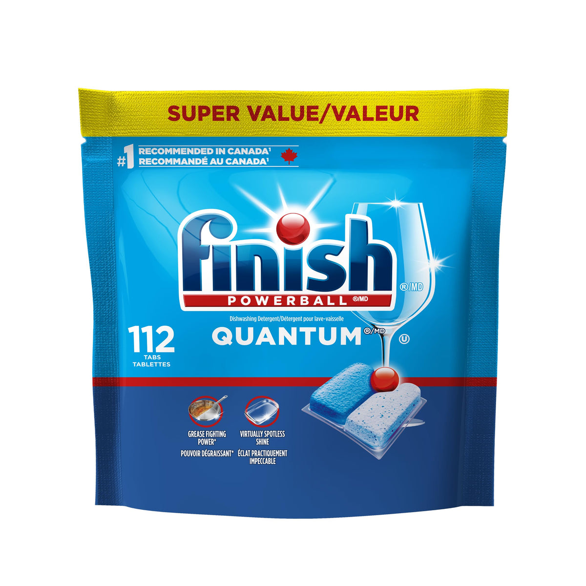 Finish Quantum Dishwasher Detergent Pods, 3-Chamber Formula with Powerball Action, No Pre-Rinse, Grease & Stain Removal, Scrubs Dried-On Food, Deep Clean & Sparkling Shine, 112 Tabs ๐ All In One Marketplace Canada