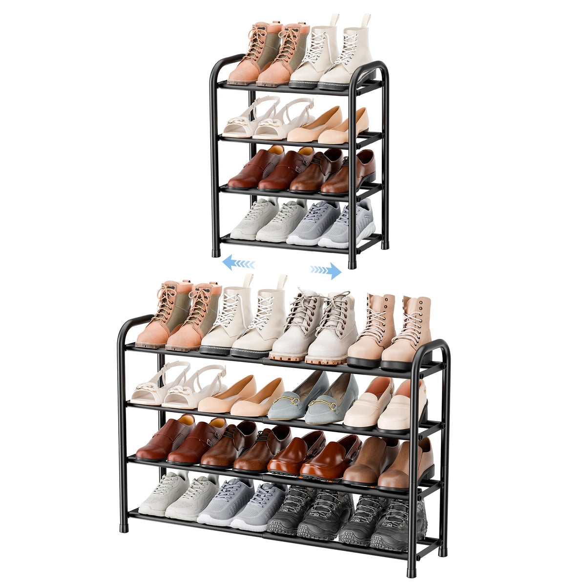 ENJOYBASICS Expandable Metal Shoe Racks for Closet, 4 Tier Adjustable Shoe Organizer Shelf, Black Free Standing Rack Storage for Entryway đ All In One Marketplace Canada