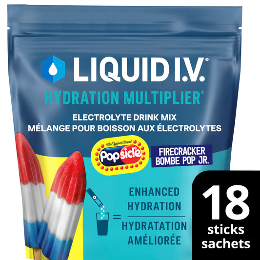 Liquid I.V. Hydration Multiplier Electrolyte Drink Mix - Enhanced Hydration Electrolyte Powder with Vitamins B3, B5, B6, B12 and C -18x On-the-go Sticks for Workout and Travel - Firecracker 🍁 All In One Marketplace Canada