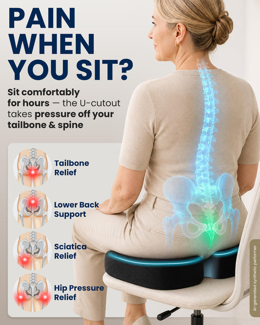 5 STARS UNITED Seat Cushion - Memory Foam Chair Cushion for Tailbone Pain Relief - Ergonomic Support for Coccyx, Sciatica & Butt - Office, Desk & Gaming Chair, Car Seat, Wheelchair, Airplane, Black ๐ All In One Marketplace Canada