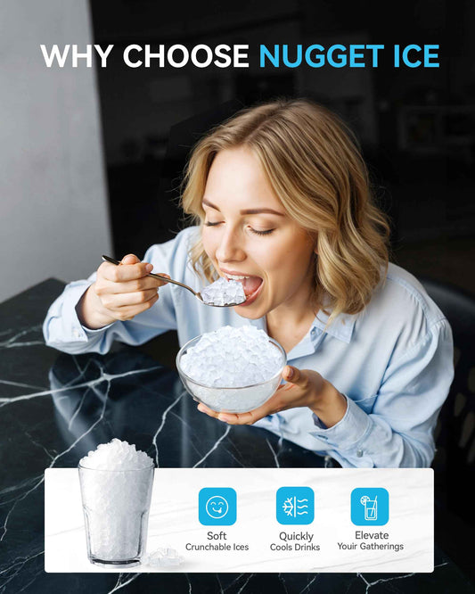 EUHOMY Smart Nugget Ice Maker Countertop, 40lbs/24H Sonic Ice Machine with APP Control, Ready in 8 Mins, Self-Cleaning Pebble Ice Machine for Home/Kitchen/Office