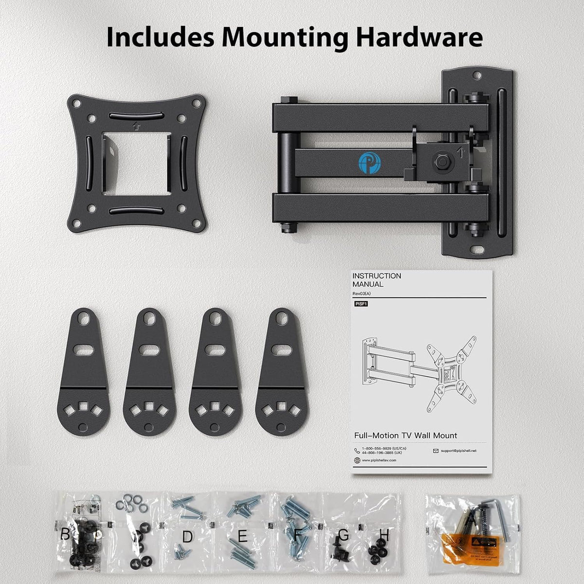 Pipishell Full Motion TV Wall Mount for 13-43 Inch LED LCD Flat Curved Screen TVs & Monitors, Max VESA 200x200mm up to 44lbs, Swivel TV Mount Wall Bracket with Rotation Swivel Tilt Extension, PISF1 đ All In One Marketplace Canada