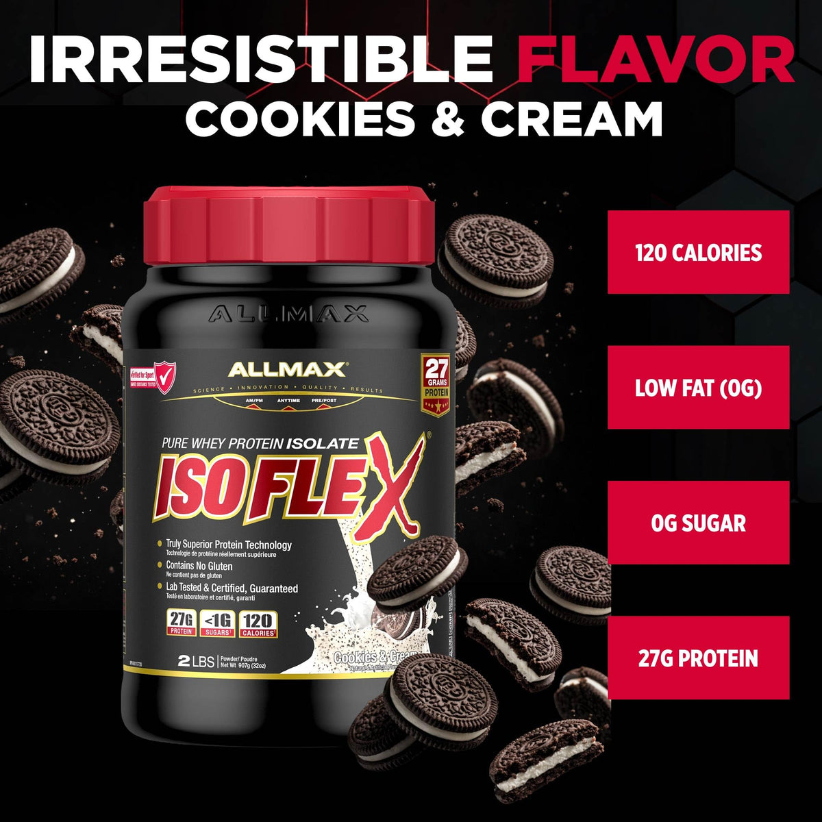 ALLMAX ISOFLEX Whey Protein Isolate, Cookies & Cream, 2 lb đ All In One Marketplace Canada