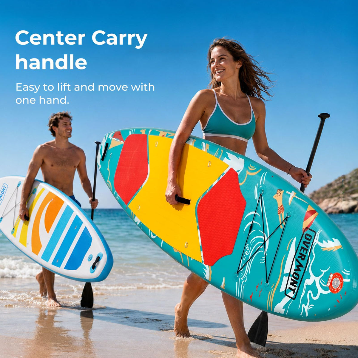 Overmont Inflatable Paddle Board 10'7" x 33" x 6", Extra Wide SUP for Adults & Beginners, 350 lb Stand Up Paddle Board with Adjustable Paddle, Pump, 3 Fins, Leash, Backpack & Repair Kit š All In One Marketplace Canada