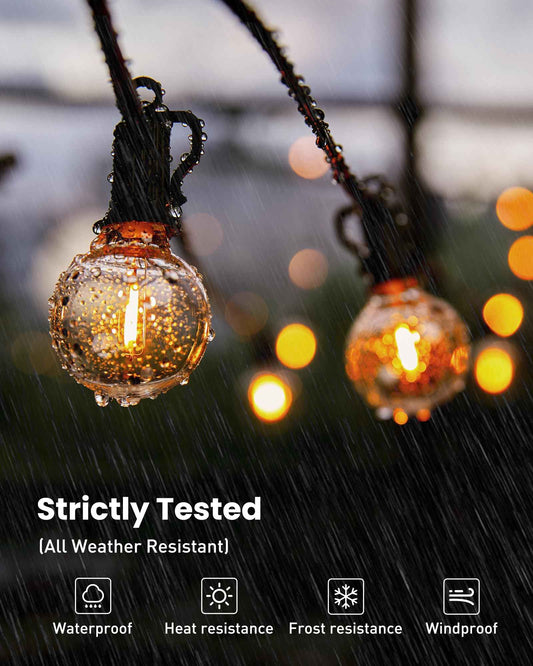 Outdoor String Lights 25 Feet G40 Globe LEDs Patio Lights with 13 Edison LED Bulbs(1 Spare), Waterproof Connectable Hanging Light for Backyard Porch Balcony Party Decor, E12 Socket Base, Black 🍁 All In One Marketplace Canada