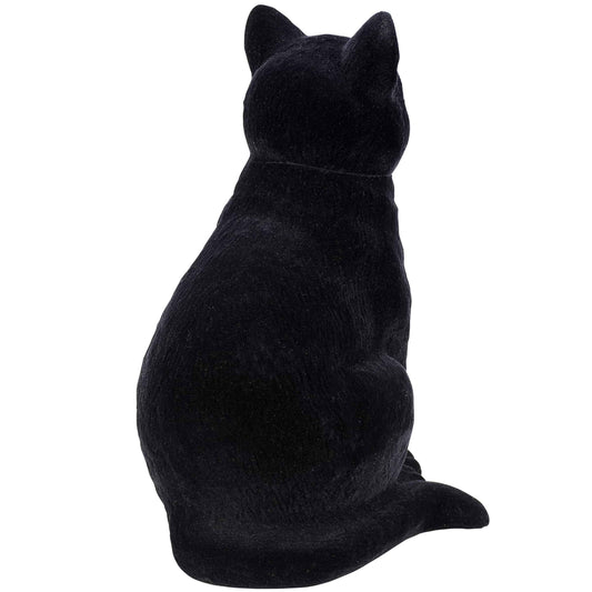 Primitives by Kathy Figurine - Fuzzy Black Cat, Decorative Figurine from Our Halloween Collection displaying a Vintage Black cat Design with Flocking for a Fuzzy Finish & deep Green Eyes