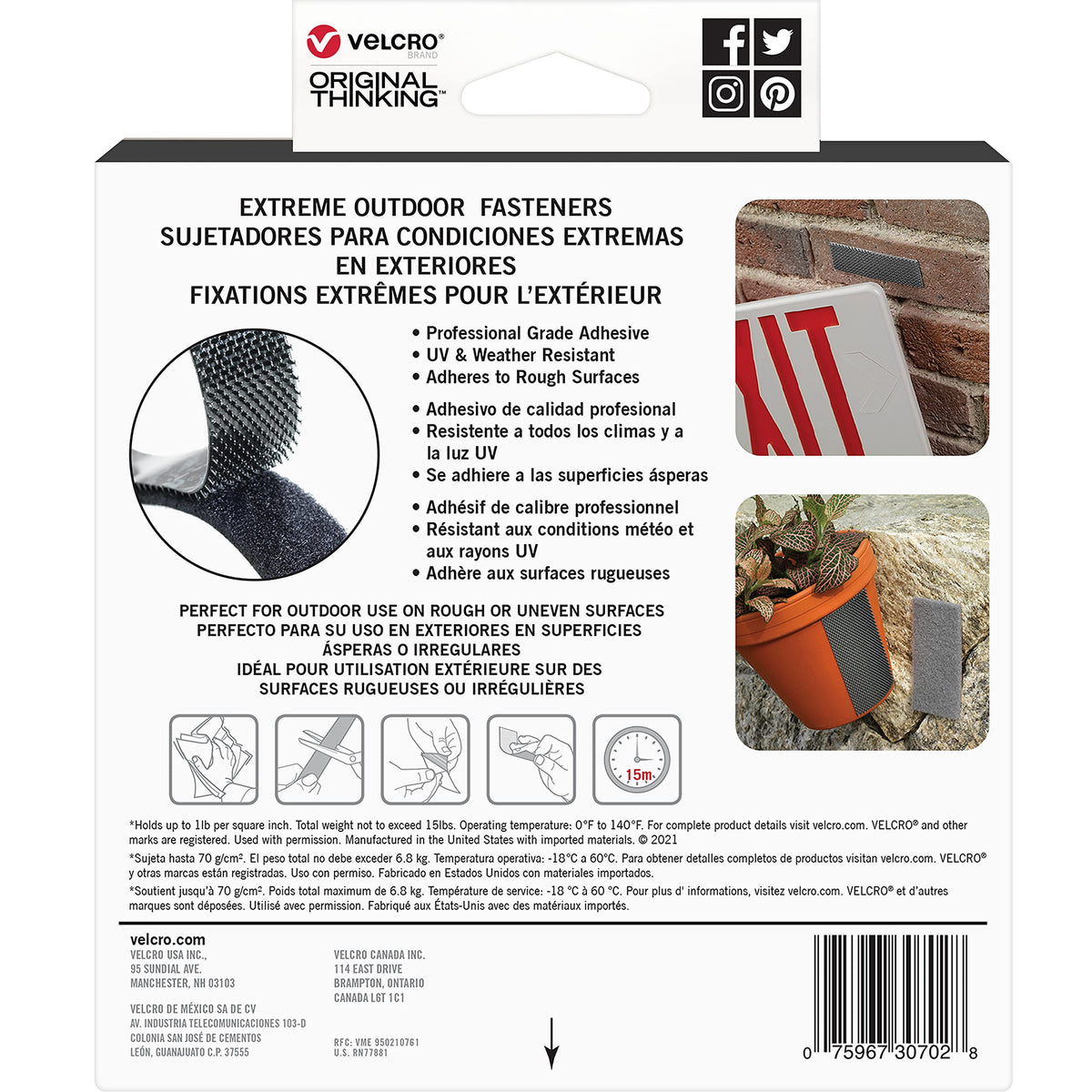 VELCRO Brand Extreme Outdoor Mounting Tape | 20Ft x 1 In, Holds 15 lbs | Strong Heavy Duty Stick on Adhesive | Mount on Brick, Concrete for Hanging, 30702 ๐ All In One Marketplace Canada