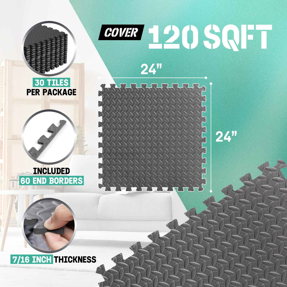 Yes4All EVA Interlocking Foam Floor Tiles, 11.15 m², Black 🍁 All In One Marketplace Canada